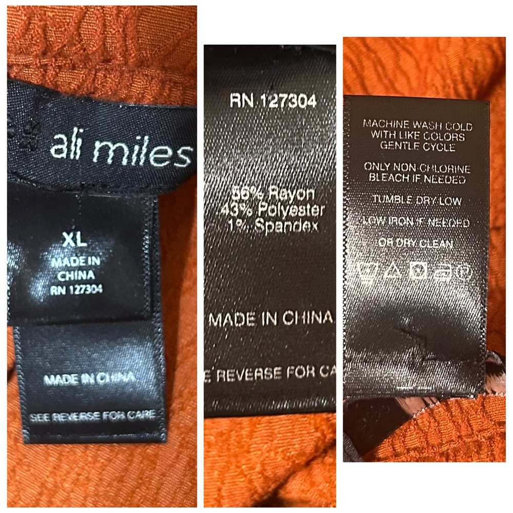 Ali Miles Burnt Orange Tunic Top XL Lagenlook Art to Wear Textured Minimalist - Picture 7 of 7